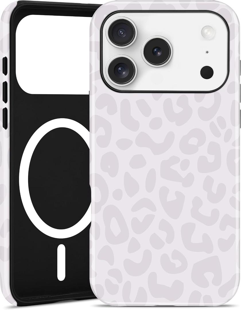 Jusy Compatible with MagSafe Leopard Print Case for iPhone 17 Pro, Trendy Luxury Magnetic Phone Case, Soft TPU and Hard PC Protective Phone Cover for Women Girls - Gray Leopard
