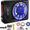 2025 Upgraded 10" 1200W Slim Under Seat Powered Car Subwoofer, Car/Truck Sub Built in Amplifier for Outstanding Heat Dissipation, Powerful bass and Blue LED (Blue Light)