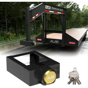 KJE Gooseneck Trailer Coupler Lock, Heavy Duty Anti-Theft Hitch Security for Most 7-Inch Bottom Plate, Fits Round & Square Trailer Tubes
