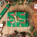 LeZakaa Christmas Dachshund Wrapping Paper Mini Roll, Dachshund Dressed in Festive Customes, White Snow-dot Xmas Green Design, Holiday Party Gift Wrap for Kids Boys Girls, 17 inches x 32.8 Feet