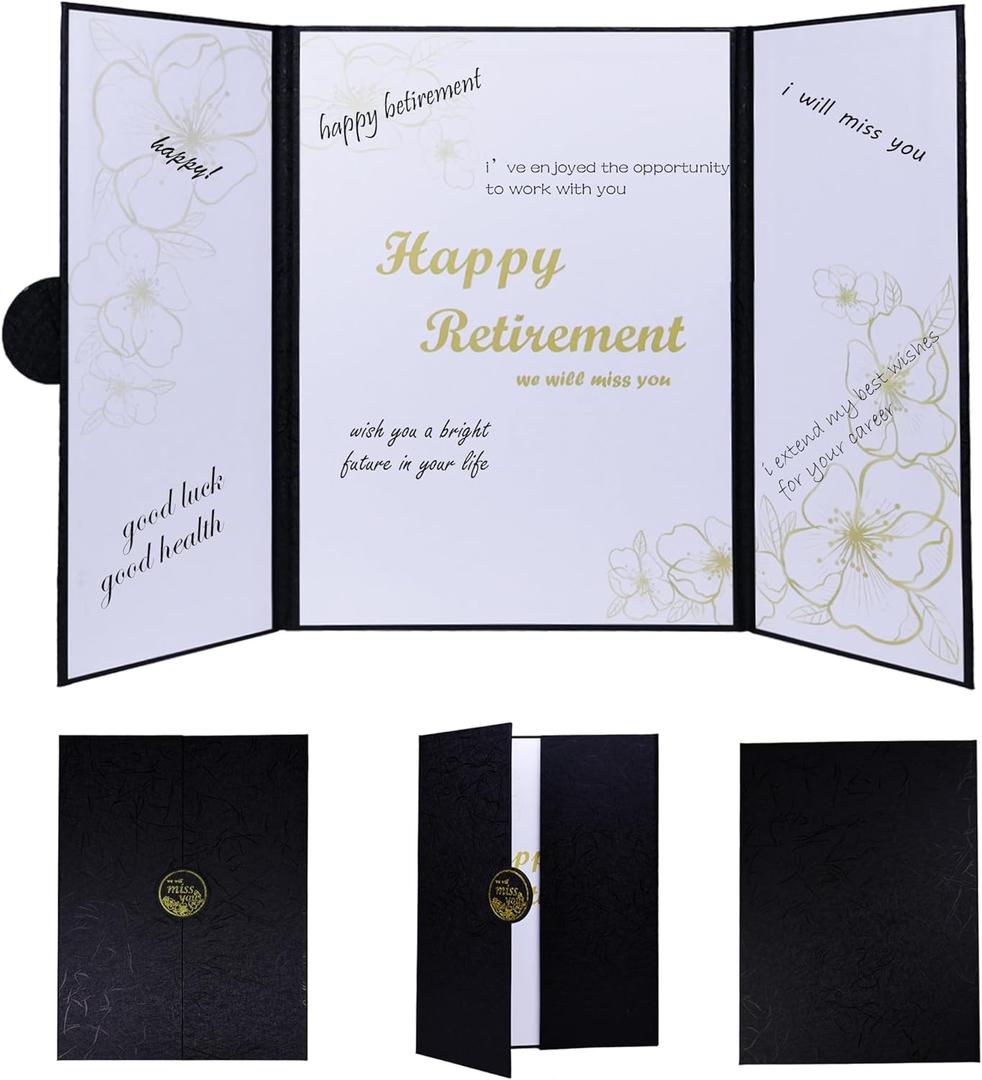 Large Retirement Card for Men Women, Black Gold Retirement Party Decorations, Happy Farewell Guest Book Alternative, Jumbo Greeting Card Retirements Gifts Signature Board Book for Party Supplies