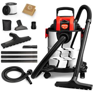 Shop-Vac 5 Gallon 4.0 HP Wet/Dry Vacuum with Blower Function, Stainless Steel Tank, Portable Shop Vacuum with Wheels, Includes Filters, Hose & Accessories, Ideal for Garage and Workshop
