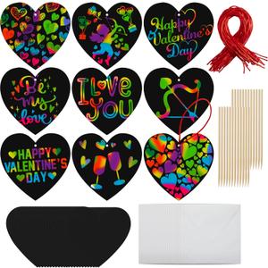 JOYIN 24 Packs Valentines Day Cards with Scratch Heart Paper, Magic Color Heart Rainbow Scratch Cards for Kids Crafts and Art Classroom Exchange, Valentine's Party Favors