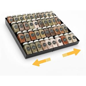 GOENDR Metal Spice Drawer Organizer, 4-Tier Spice Rack for Drawer, Expandable Seasoning Organizer Fits 11.4-22.8 Wide Drawer, Holds up to 48 Spice Jars (Not Included), Black