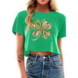 St Patricks Day Shirt Women Crop: Sexy Saint Patricks Day Crop Tops Funny Shamrock Tshirt Irish Graphic Tee (Green 01), XL