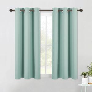 NICETOWN Aqua Blue Kitchen Blackout Short Curtain Panels for Bedroom, 2 Panels, W42 x L45 -Inch, Thermal Insulated Grommet Top Blackout Draperies and Drapes