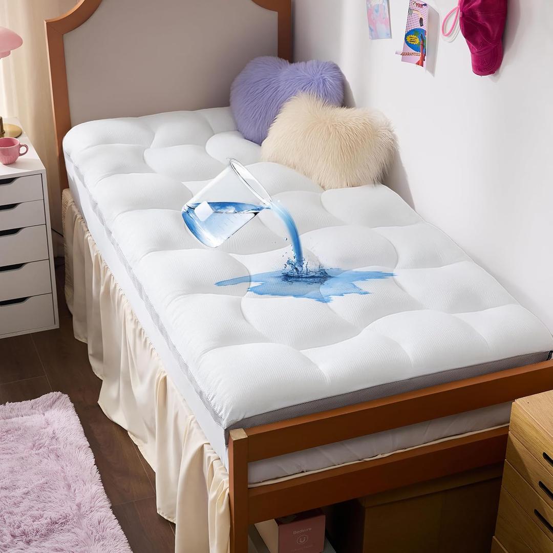 Bedsure Twin XL Mattress Topper - 800 GSM Waterproof Mattress Protector for College Dorm Room Essentials with 8-21 Inches Deep Pocket, Dorm Mattress Topper Twin XL Bed Topper for Bedroom - White