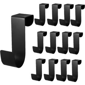 Biaungdo 12 Pcs Over The Cabinet Door Hooks, Black Stainless Steel Hanger Hook Organizer Holder Back Door Hanger Single Hanging Hooks for Over The Door, Kitchen, Christmas, Wreath, Clothes