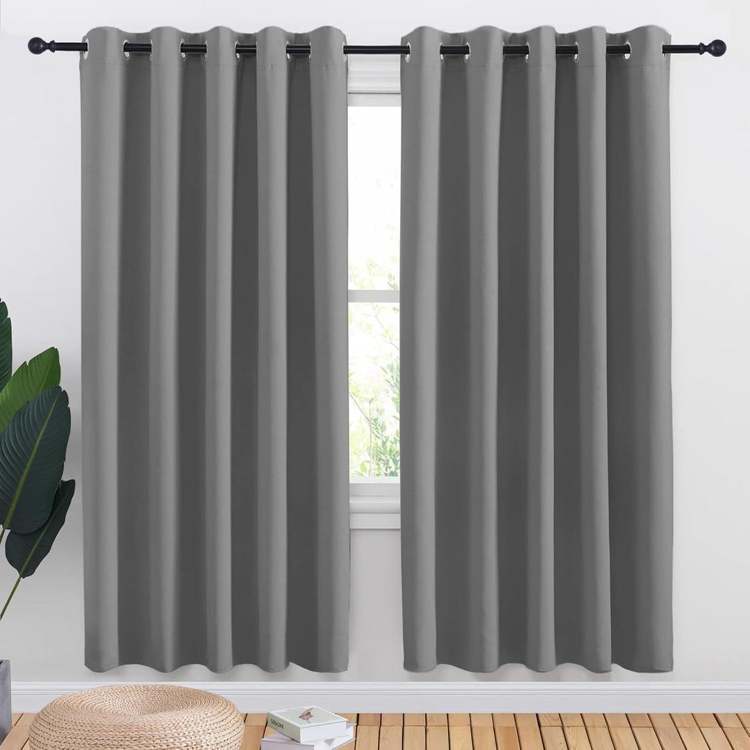 NICETOWN Bedroom Curtains Blackout Drapery Panels, Three Pass Microfiber Thermal Insulated Solid Ring Top Blackout Window Curtains/Drapes (Two Panels, 70 x 72 inches, Silver Grey)