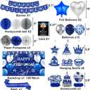 Happy Retirement Party Decorations for Men Women Blue Silver Happys Retirements Decorations Happy Retirements Banner Backdrop Card Retirement Sash Hanging Swirls Foil Balloons Honeycomb Centerpieces