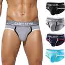 Casey Kevin Men's Cotton Briefs Wide Waistband No Fly Underwear Briefs for Men 4 Pack (S)