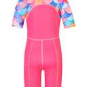 TFJH E One Piece Girls Bathing Suits Short Sleeve Swimsuits UPF 50+ Rash Guard Swimwear, 507 Scale Hotpink 8A