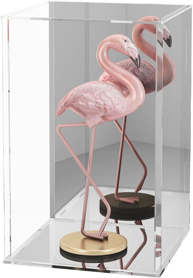 NONEMEY Mirrored Clear Acrylic Display Case Assemble Countertop Box Stand Organizer Dustproof Protection Showcase Acrylic Display Stands for Collectibles (10614inch251535cm), With Glove