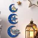3 Pcs Ramadan Door Sign Ramadan Kareem Decorations for Home Islamic Door Wooden Hanging Plaque Wreath Moon and Star Ornament Mubarak Muslim Wall Sign for Indoor and Outdoor Porch Decor