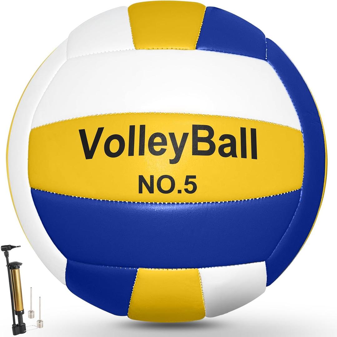 Soft Touch Volleyball Kit - Official Size 5 PU Leather - Indoor Outdoor Volleyballs for Beach Play, Game,Gym,Training -Includes Ball Pumpwith Pump Needles