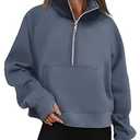 AUTOMET Womens Sweatshirts Half Zip Cropped Pullover Fleece Quarter Zipper Hoodies 2026 Fall Fashion Outfits Clothes (Medium, Blue)
