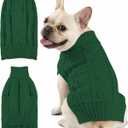 Dog Sweaters for Small Medium Large Dogs Cats, Soft Warm Turtleneck Pullover Solid Cable Knit Fleece Stretch Pet Clothes,Classic Fuzzy Coat for Puppy Girl Boys for Fall Winter Cold Weather (Dark Green)