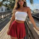 eoeoo Women's Flared Mini Skirt Stretchy High Waist Flowy Ruffle Hem Skater Skirt (Red, S)