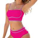 Urchics High Waisted Bikini Sets for Women Color Block Sporty Two Piece Swimsuits Straps Modest Bathing Suits (Pink, M)