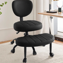 Cross Legged Chair, ADHD Criss Cross Home Office Chair with Wheels, Adjustable Height Yoga Ergonomic Kneeling Desk Chairs with Lumbar Support & 360°Rotating Footrest for Meditation (Black)