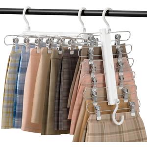 TAILI 2 Packs TAILI Skirt Hangers Space Saving, Pants Hangers with Clips, 6 Tiers Non-Slip Space Saving, Women Skirt, Clothes Rack, Closet Storage and Organization