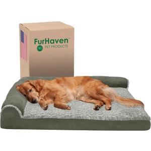 Furhaven Orthopedic Dog Bed for Large Dogs w/ Removable Bolsters & Washable Cover, For Dogs Up to 95 lbs - Two-Tone Plush Faux Fur & Suede L Shaped Chaise - Dark Sage, Jumbo/XL (40.0"L x 32.0"W x 8.0"Th, (Two-Tone Faux Fur & Suede) Dark Sage)