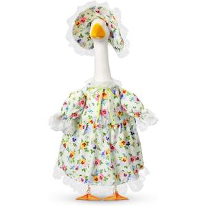 Summer Porch Goose Outfit for 17" Floral Skirt Lawn Goose Costume Clothes for Outdoor Patio Yard Lawn Art Decoration