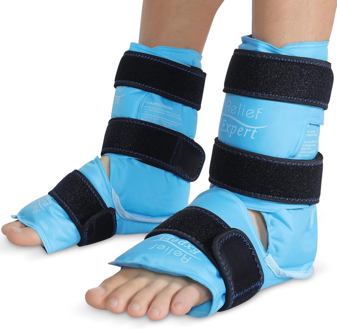 Relief Expert Ankle Foot Ice Pack Wrap, Reusable Gel Cold Pack with Cold Compress Therapy for Achilles Tendon, Heel Ice Pack for Soothing and Recovery - Blue (2 Packs)