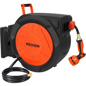 5/8 Inch 100FT Retractable Garden Hose Reel Wall Mounted 10-Pattern Nozzle, Any Length Lock Auto Rewind, 180 Swivel Bracket Auto Water Hose Reel Heavy Duty for Outside (3/4" Brass Fitting)