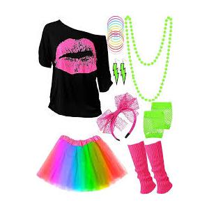 Blulu 80s Outfit Costume Accessories for Women Neon T Shirt Tutu Skirt for Party Large