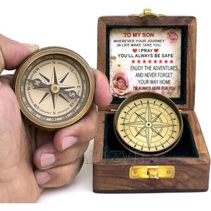 to My Son Brass Compass with Wooden Box Mom to Son Compass, Father to Son Gifts, Graduation Day Gifts for Son, Baptism, Confirmation & Communion Compass for Men & Women, Greeting Card Included, Multi