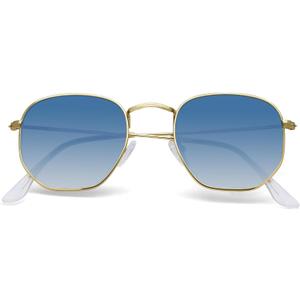 Polarized Sunglasses for Womens Men Trendy Square Hexagonal Flat Mirrored Sun Glasses UV Protection (A08-gold/Gradient Blue/Clear)