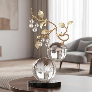 Large Glass Sculpture, Nature Inspired Decorative Statue with Gold Metal Branch - Minimalist Desk Sculpture Home Decor for Tabletop Living Room Shelf Desk Office - Unique Housewarming Gift