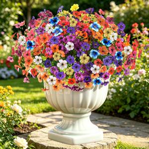 12 Colors Outdoor Artificial Flowers Fake Flowers for Decoration 12 Bundles | Faux Flower UV Resistant Artificial Flowers for Outdoor Indoor Porch Windowsill Garden Hanging Planter