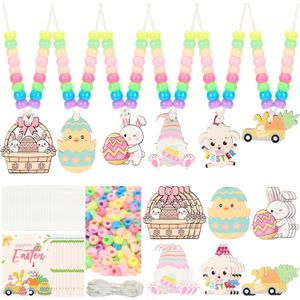 Bafeil 24 Set Easter Crafts Bead Necklace Making Kit for Kids - DIY Make Your Own Bunny Necklace for Arts and Crafts Project, Classroom Activities Gifts, Party Favors & Easter Basket Stuffers