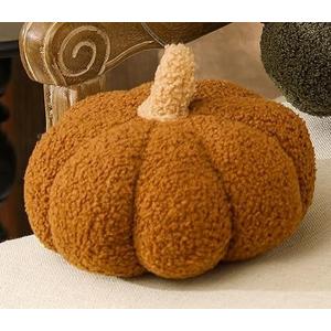 Briwooody 1 Pc Fall Halloween Sherpa Pumpkin Throw Pillow Fleece Pumpkin Throw Pillow Fall Thanksgiving Halloween Home Decor for Car Bedroom Living Room,