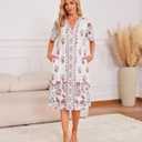 ETOSELL Moo Moos Nightgown for Women with Pockets Casual Floral Print House Dress Short Sleeve Mumu Lounge Dresses S-3XL (White, M)