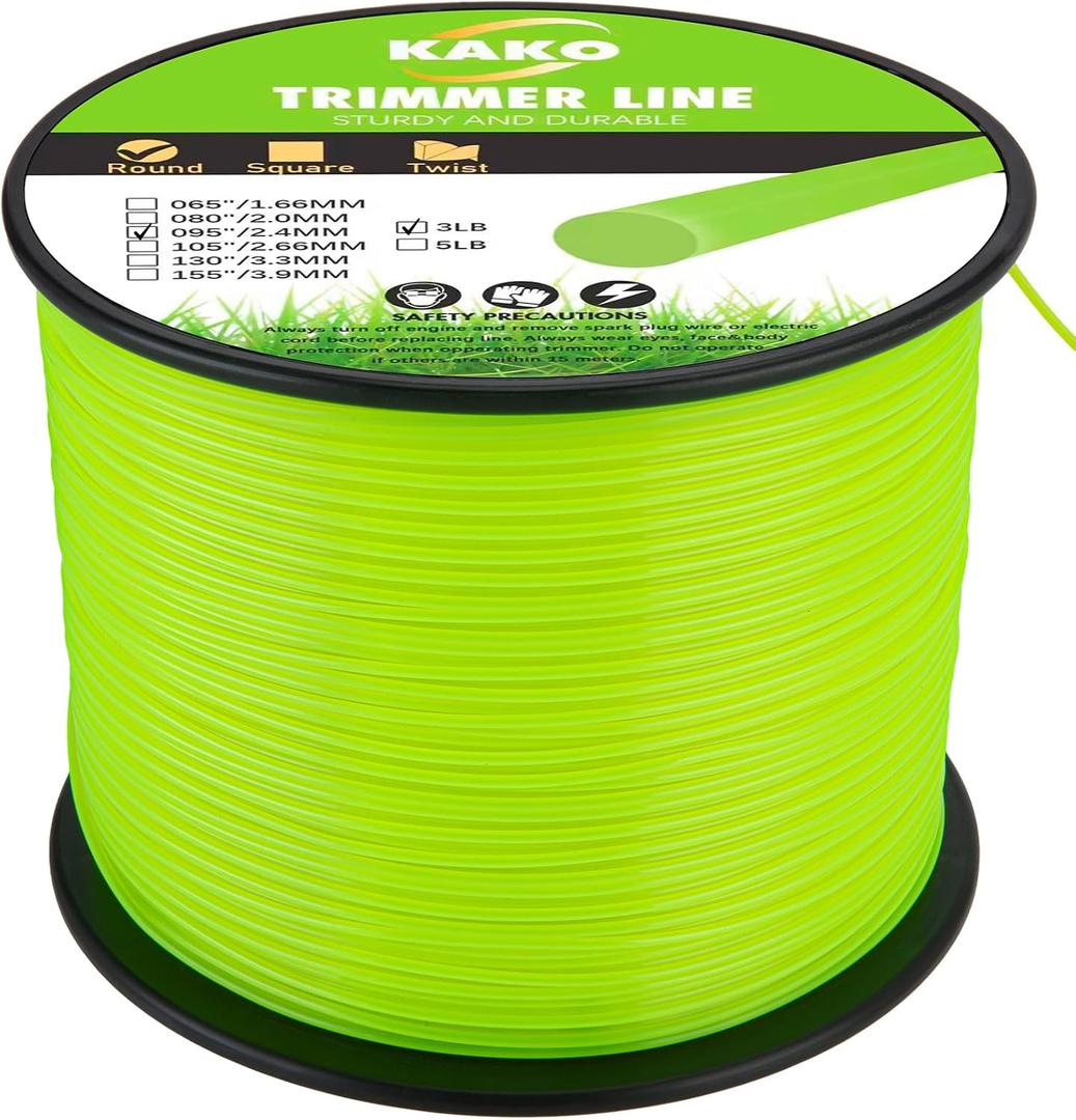 KAKO 095 Trimmer Line Heavy Duty, Weed Eater String .095, String Trimmer Line .095, Weed Eater Line .095, Trimmer String .095In-880Ft-3Lb Weedeater Line .095 Fits Most String Trimmers(Round)