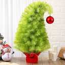 Motionchic 3 FT Small Christmas Tree Tabletop Decoration Whimsical Bendable Lime Green Christmas Artificial Tree with Red Ball Ornaments Xmas Holiday Desk Decoration for Home Office Table Fireplace