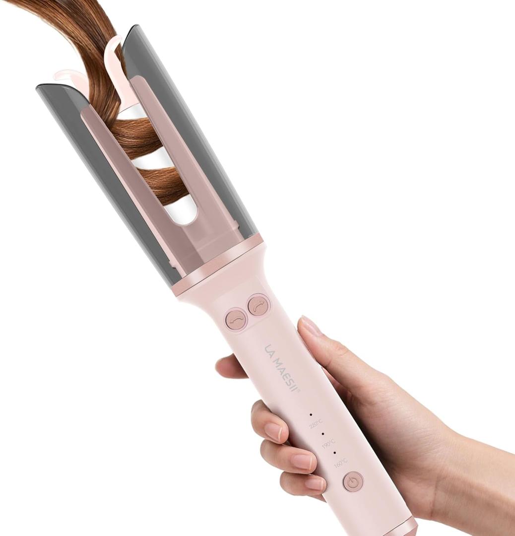 Automatic Curling Iron, 1 Inch with 3 Temps Rotating Curling Iron, 2-Way Rotation Hair Curler, Ionic, Ceramic Coating, Anti-Scald & Tangle, Auto Shut-Off for Hair Styling (Pink)