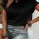 SHEWIN Womens Summer Tops Crewneck Short Sleeve T Shirts Casual Textured Work Shirt Loose Blouses (Black, M)