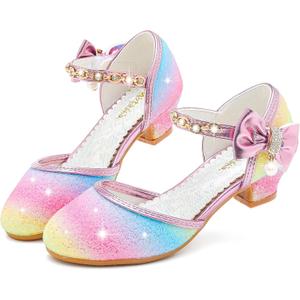 Girls Sandals Closed Toe Heels Wedding Party Girls Dress Shoes Toddler Little Big Kid (Rainbow)