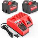 2Pack 9.0Ah 18v Battery Replacement for Milwaukee 18v Batteries with Multil Volatage Rapid Charger for Power Tool Battery Charger 48-11-1840 48-11-1828 48-11-1820 48-11-1815 48-11-1850 48-11-1860