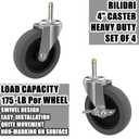 RILIDRI 4-Inch Swivel Stem Caster for Rubbermaid Mop Bucket Utility Cart, 7/16-Inch Stem Diameter Rubber Wheel Set of 4, Heavy Duty TPR Weber Grills Shop Vac Replacement Wheels