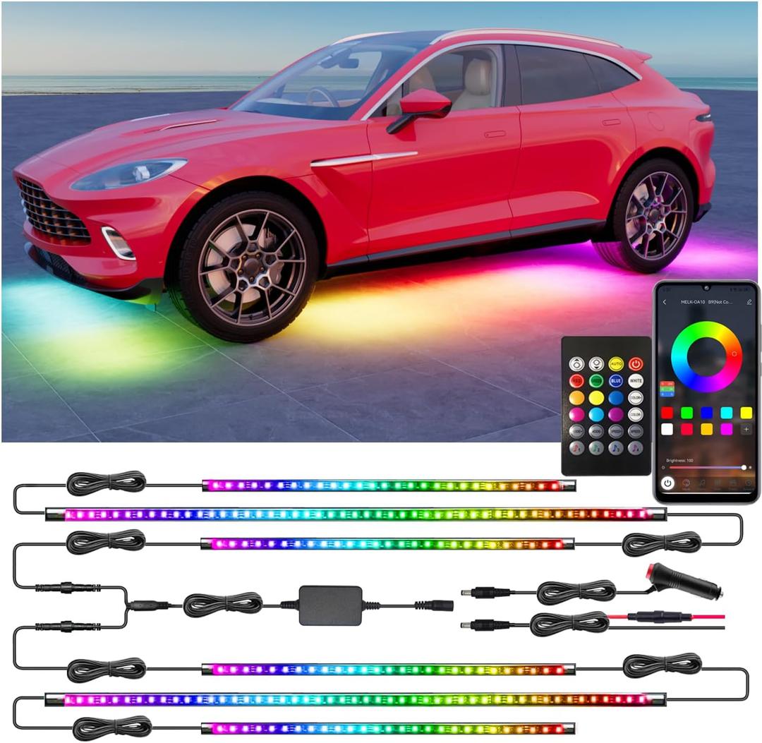Yielinth Underglow Led Lights for Cars, 6 pcs RGB-IC Smart LED Lights with Dream Color Chasing and 16 Million Colors with App and Remote Control, Waterproof Underglow Kit for Cars, SUVs, Trucks