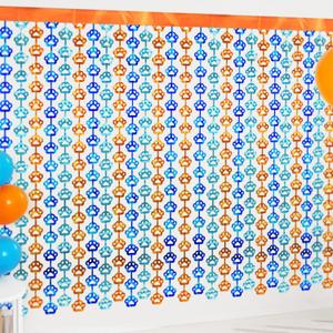 GCQQ Orange and Blue Party Decorations 2 Packs Foil Fringe Curtains 3.3x6.6ft Cute Dog Birthday Themed Backdrop with Paws for Baby Shower Decoration Photo Booth Prop