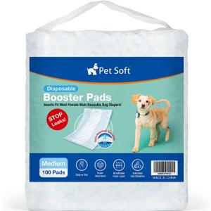 Pet Soft Dog Diaper Liners - Disposable Dog Diaper Booster Pads for Male & Female Dogs fit Most Dog Wraps and Belly Bands Up-Graded (Blue, M-100ct)