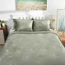 Comforter Set Queen Size, Floral Velvet Comforter with Soft Brushed Microfiber Reverse, All Season Cozy Velvet Bedding Sets, Fluffy Comforter Bed Set, Matching 2 Pillowcase, Olive/ 3 Piece