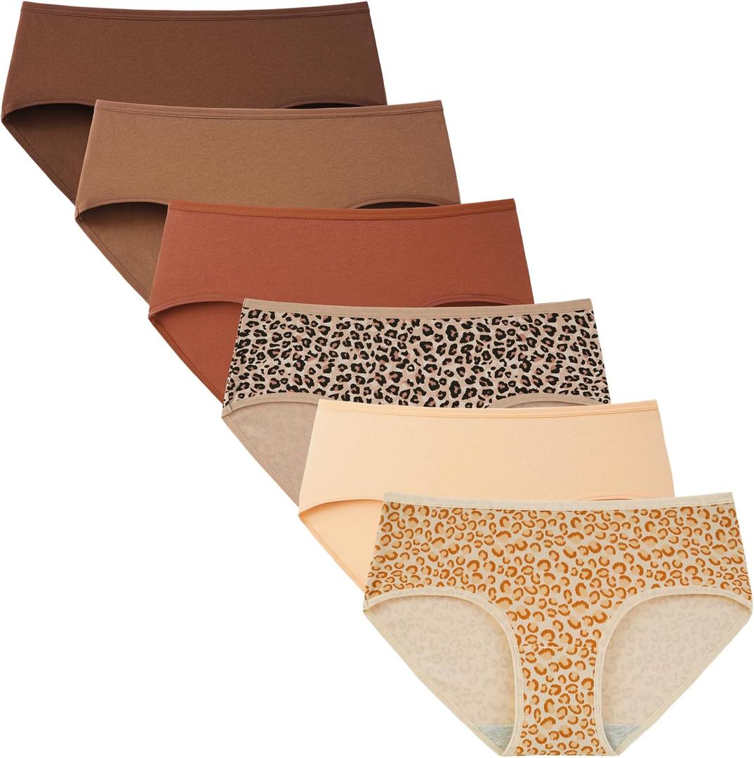 INNERSY Womens Underwear Cotton Hipster Panties Regular & Plus Size 6-Pack (Medium, Leopard Print)