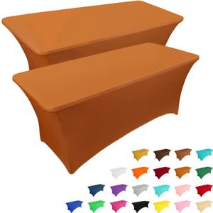 IVAPUPU 2 Pack 6FT Table Cloth for Rectangular Fitted Events Stretch Caramel Table Covers Washable Spandex Tablecloth Protector for Party, Wedding, Cocktail, Banquet, Festival